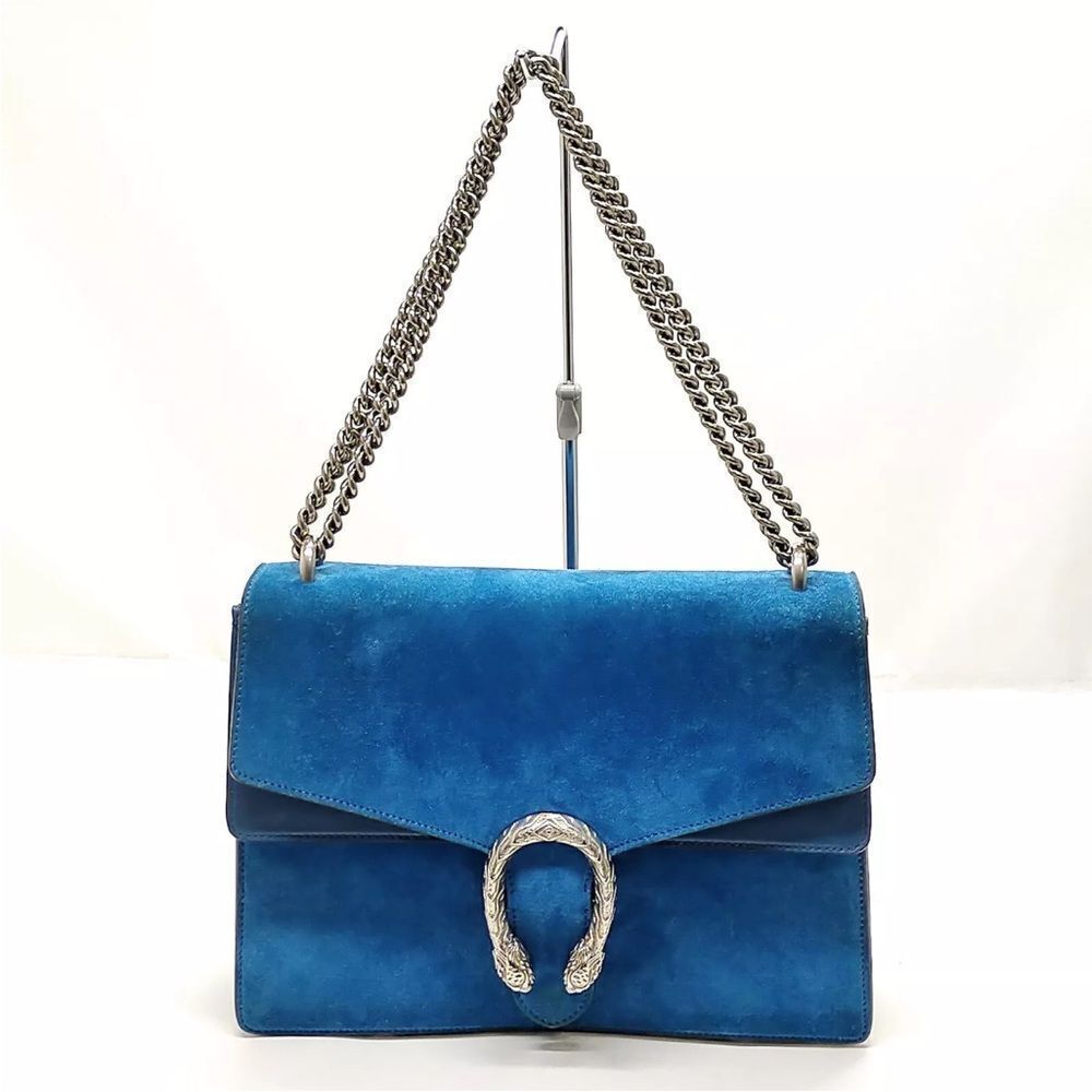 Auth Gucci Cerulean Blue Suede Dionysus Shoulder Bag Medium